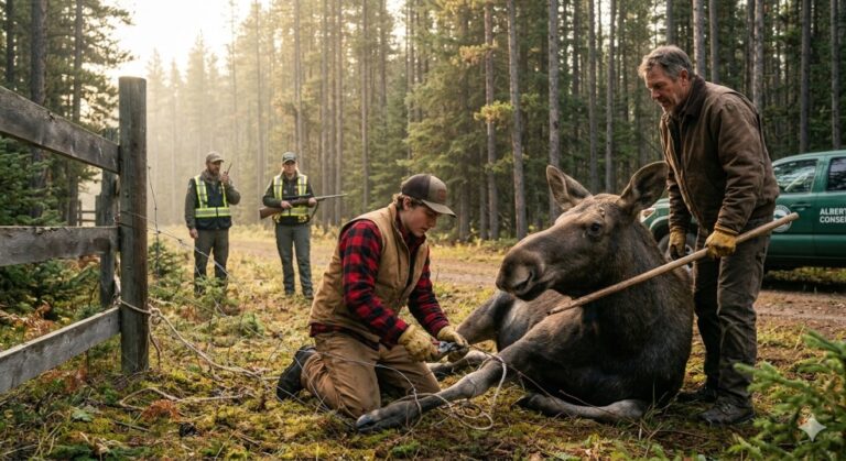 Heartwarming Rescue: Alberta Father and Son Save Entangled Moose
