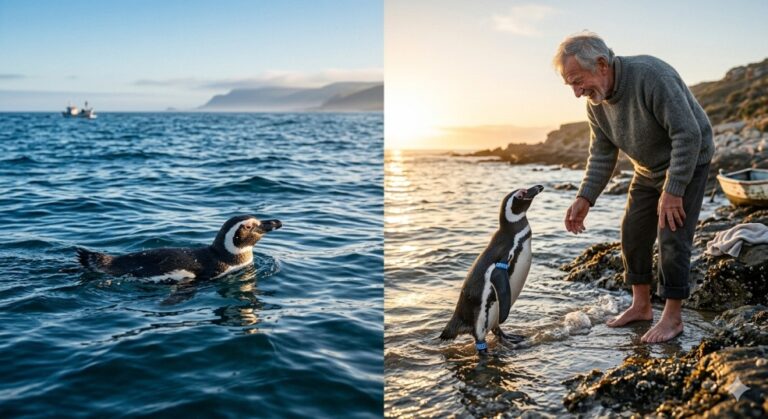 Penguin Swims 5000 Miles Every Year To Reunite With The Man Who Saved It From Death